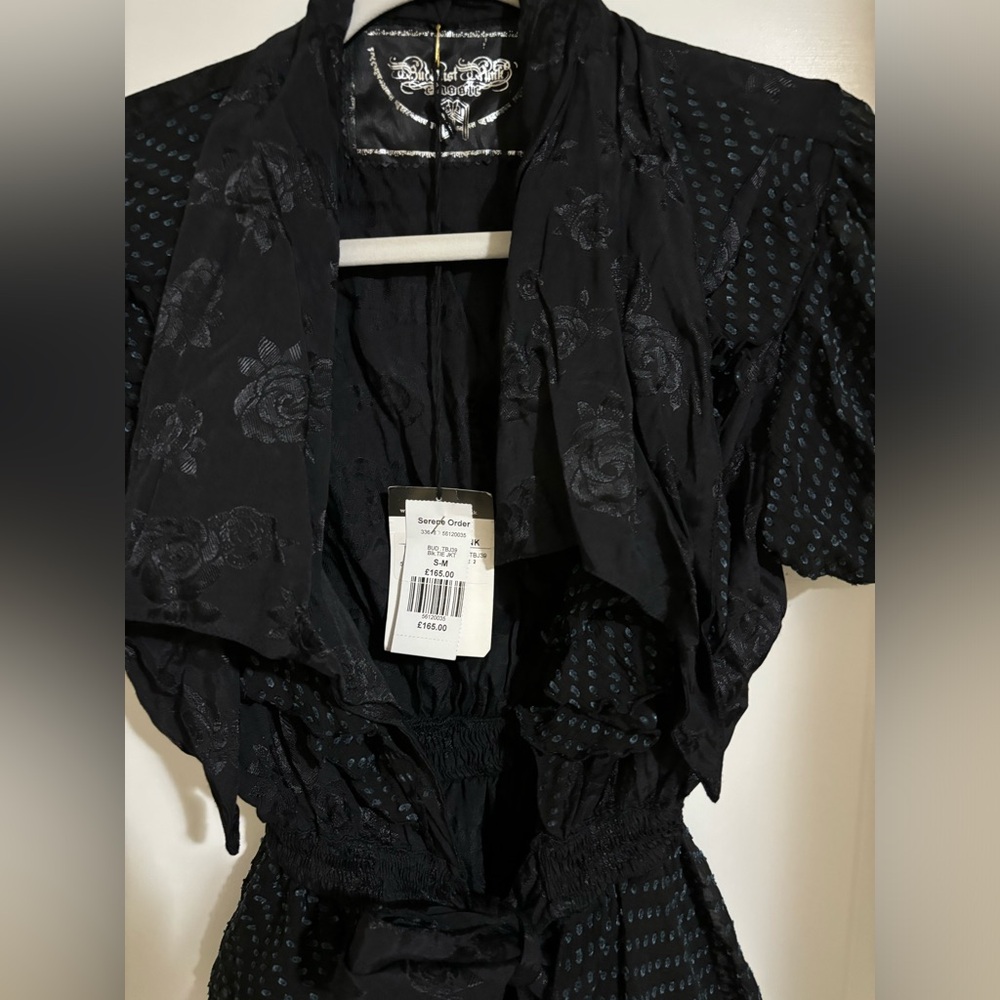 Vintage Y2K RARE Buddhist Punk Black Ruffle Tie Jacket NWT - Picture 2 of 8